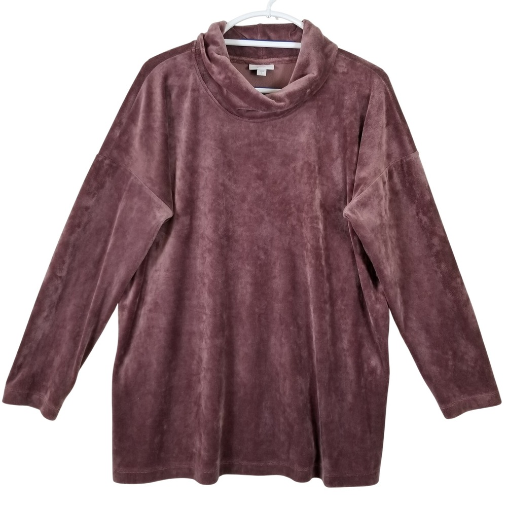 Pure Jill J. Jill Womens Velour Cowl Neck Tunic Top Mauve Plum Large Relaxed Fit